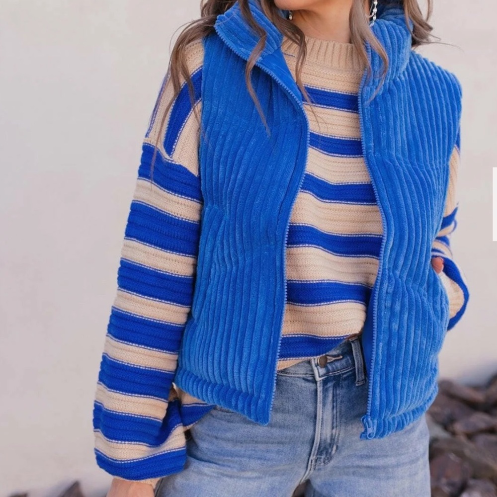 NWT Blue Corduroy Puffer Vest - KRUSH KANDY